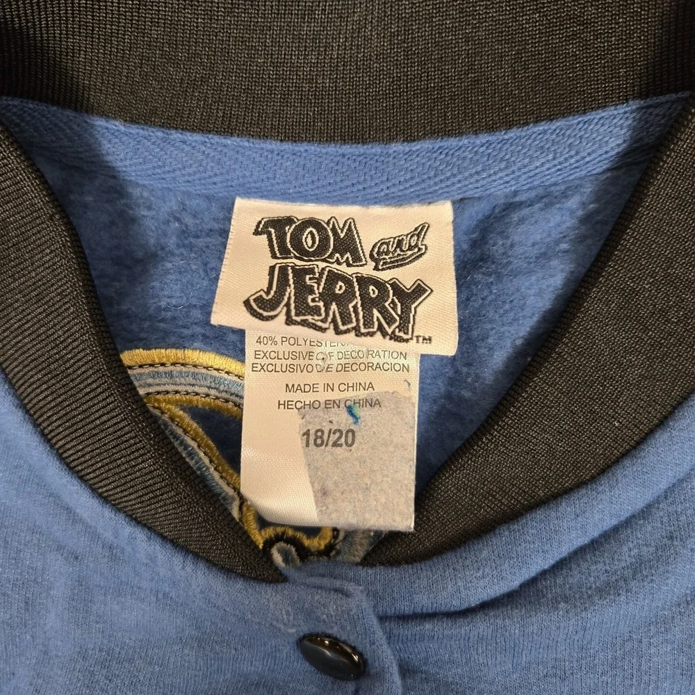 Tom And Jerry Varsity Jacket Youth Kids XL Snap Cartoon‎ Patch Letterman Vintage